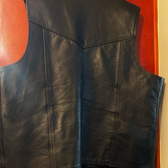 Bonus Western Men Vest Sz 50 Black Genuine Leather Sleeveless Button Down - Picture 6 of 11